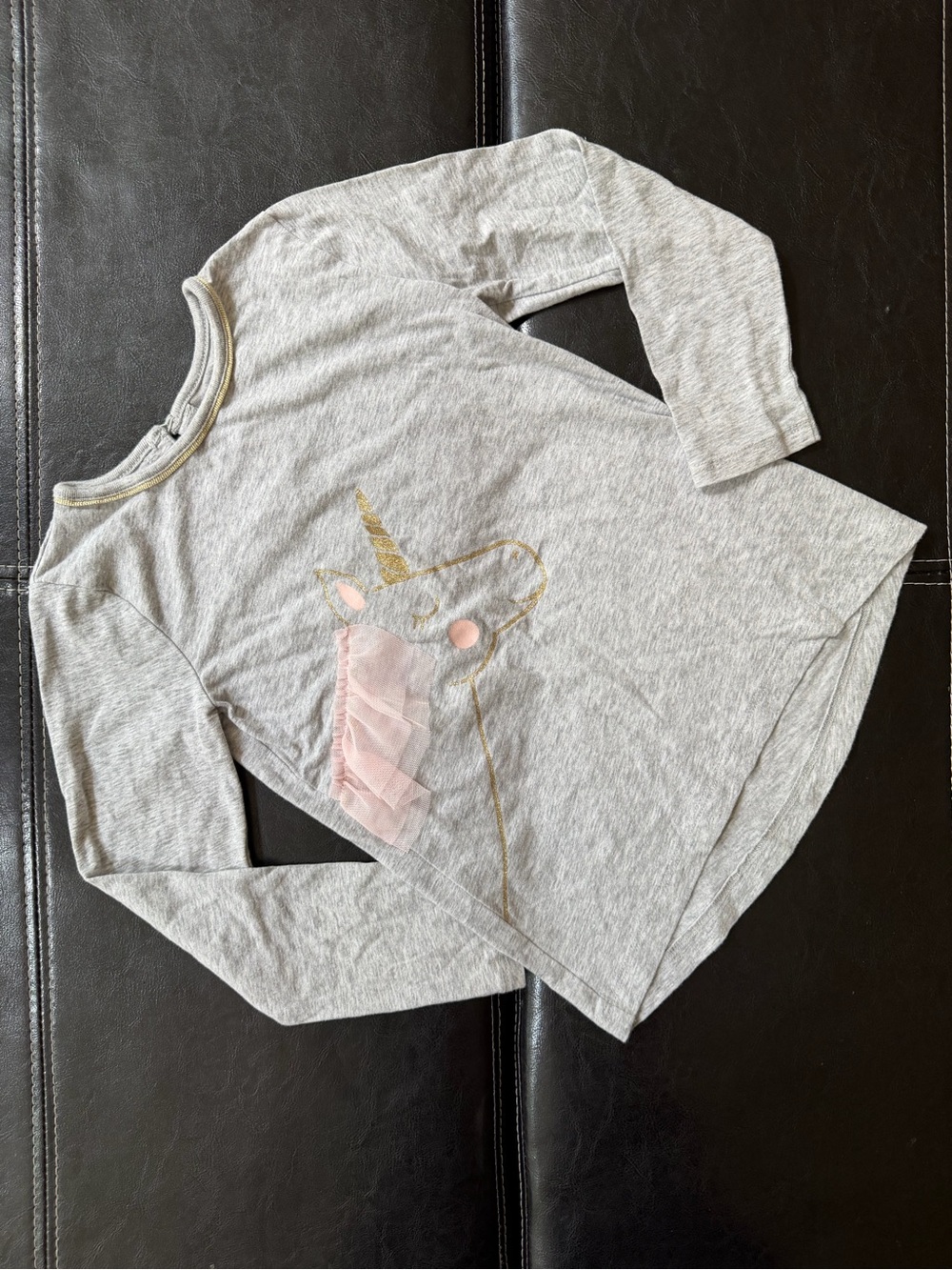 Carter's - Girl’s Heather Gray Long-Sleeve Unicorn Tee with Pink Tulle